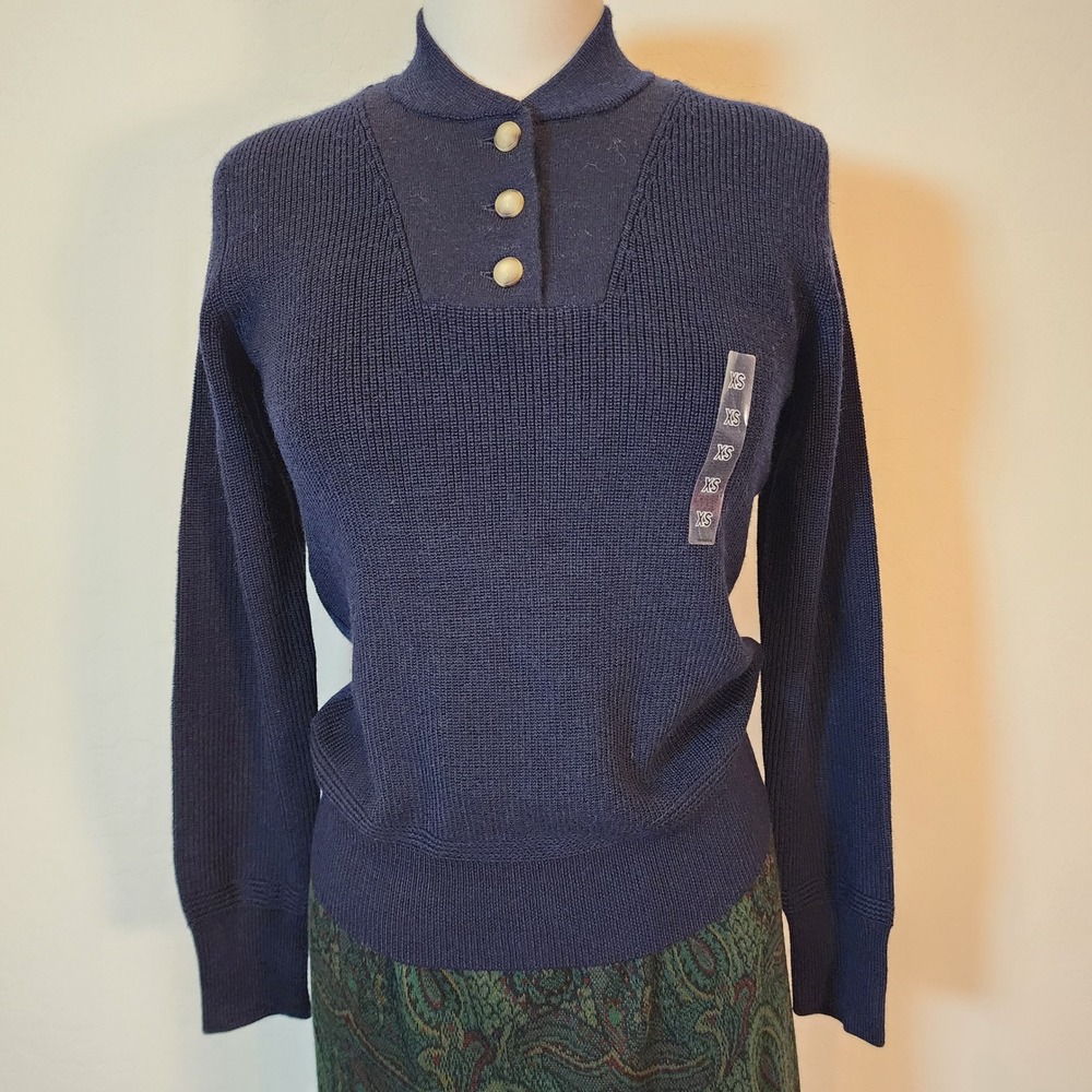 Uniqlo JW Anderson‎ Military Knit Button Accent Sweater Top Navy XS New